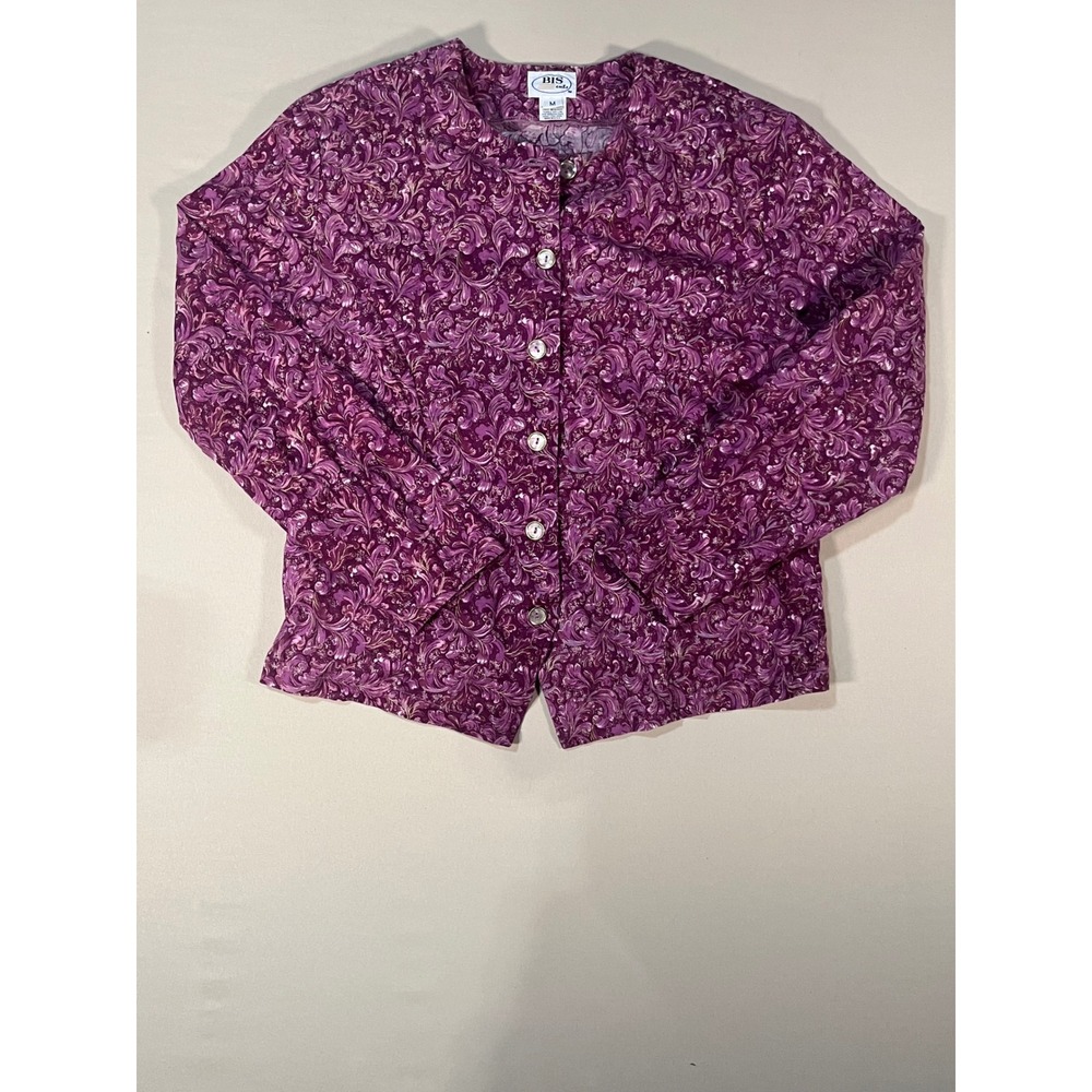 BIS Cuts Purple Paisley Gold Metallic Skirt Set Jacket Midi Skirt Womens Medium